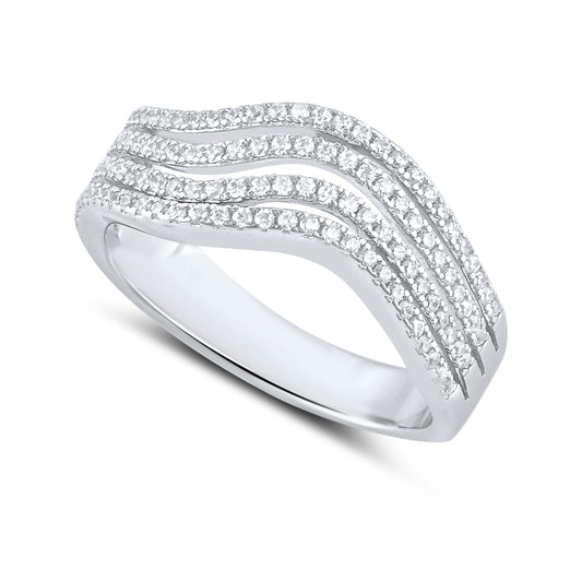 Sterling Silver Simulated Diamond Wave Ring - SilverCloseOut - 1