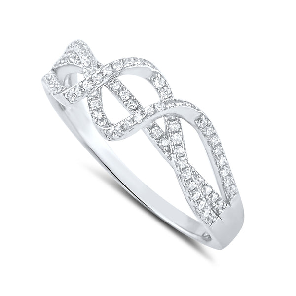 Sterling Silver Simulated Diamond Twisted Wave Ring - SilverCloseOut - 1
