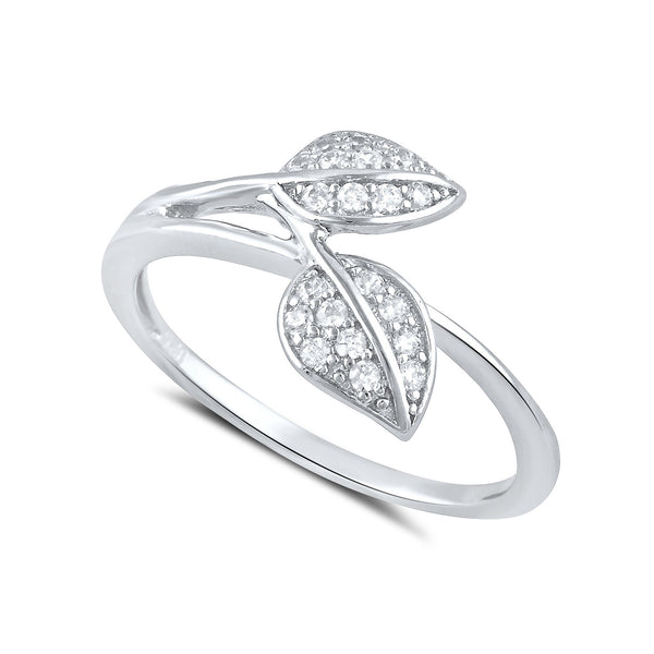 Sterling Silver Simulated Diamond Leaf Ring - SilverCloseOut - 1