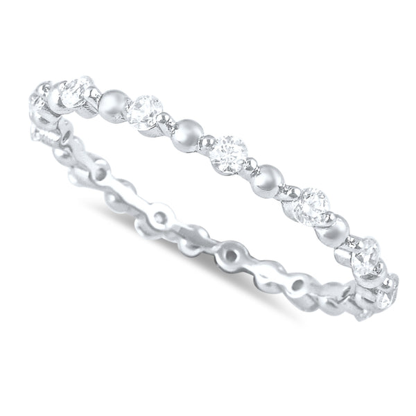 Sterling Silver Simulated Thin Eternity Ring - SilverCloseOut - 3