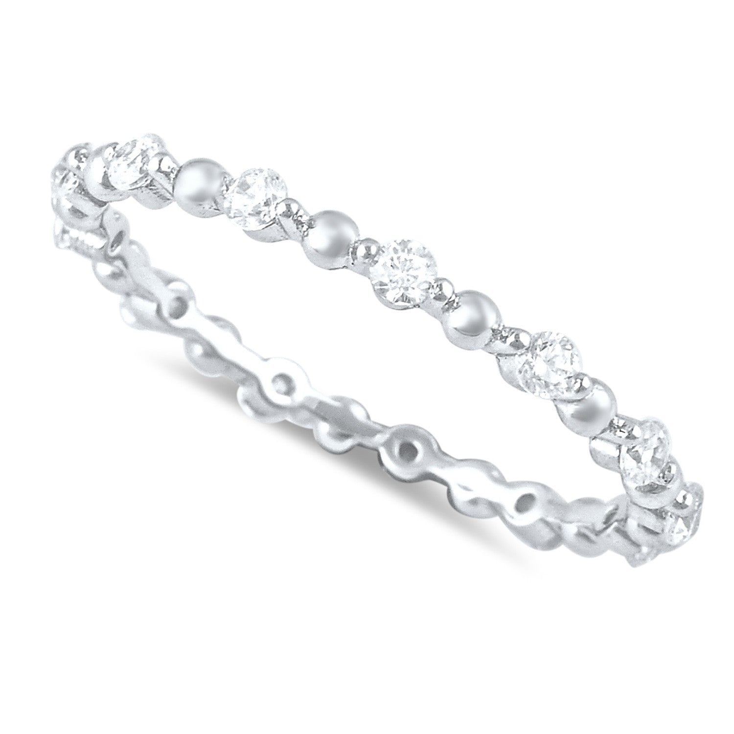Sterling Silver Simulated Thin Eternity Ring - SilverCloseOut - 3