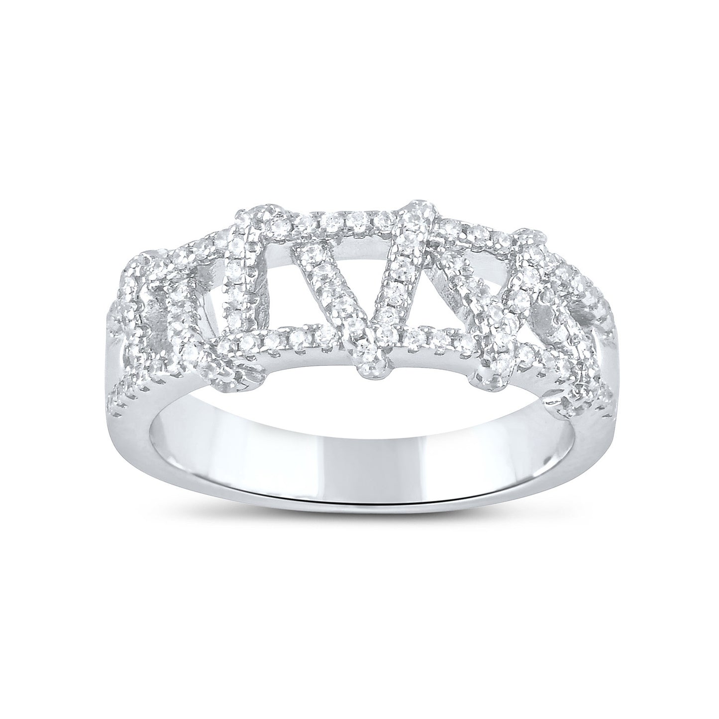 Sterling Silver Simulated Diamond Zig Zag Stitch Ring - SilverCloseOut - 2