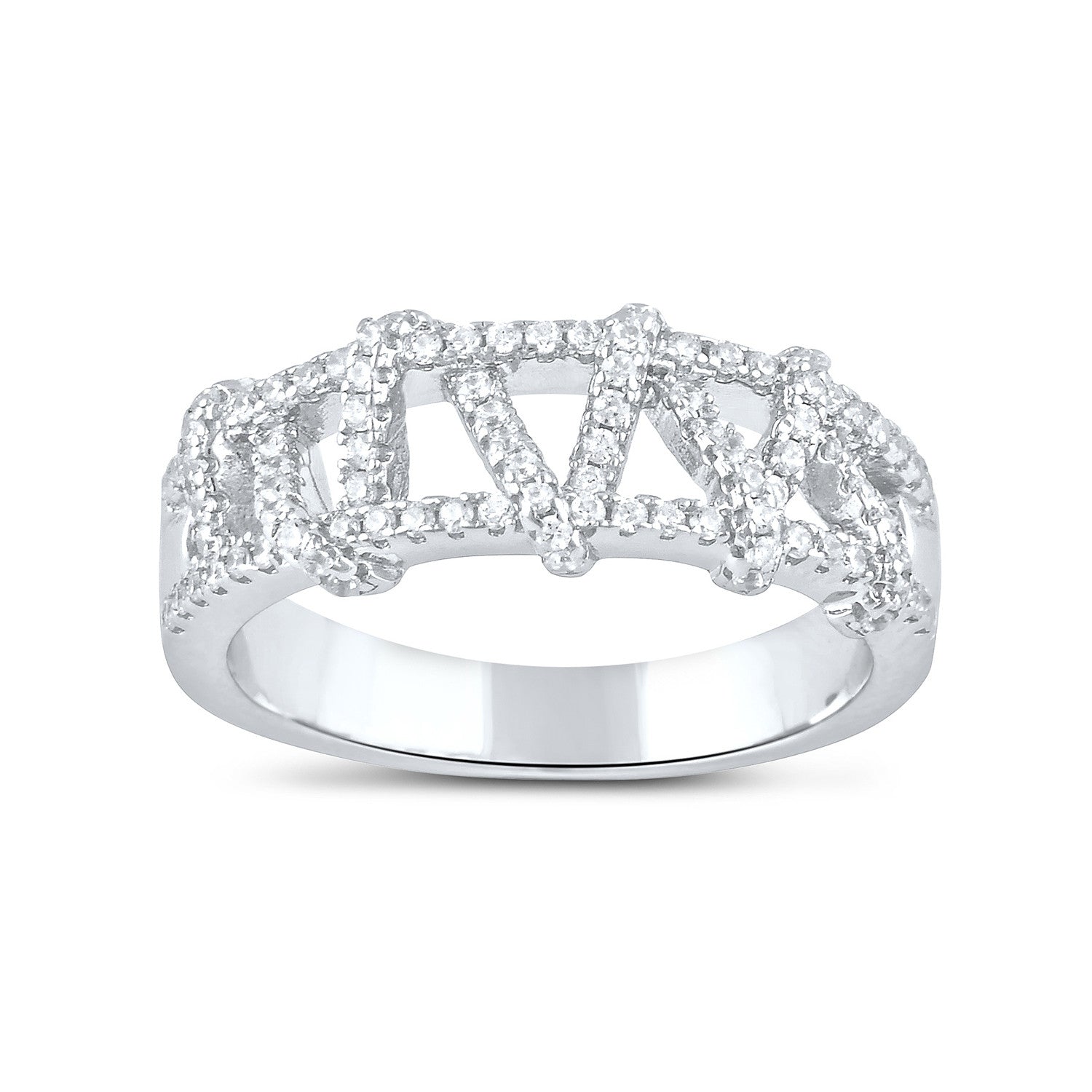 Sterling Silver Simulated Diamond Zig Zag Stitch Ring - SilverCloseOut - 2