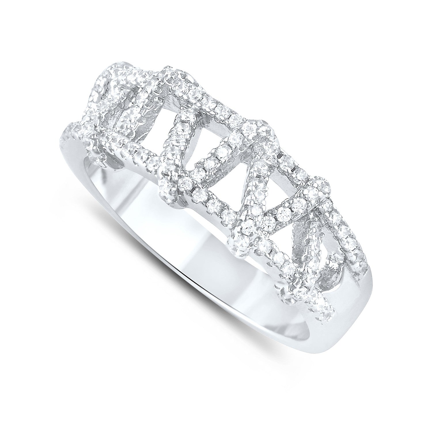 Sterling Silver Simulated Diamond Zig Zag Stitch Ring - SilverCloseOut - 1