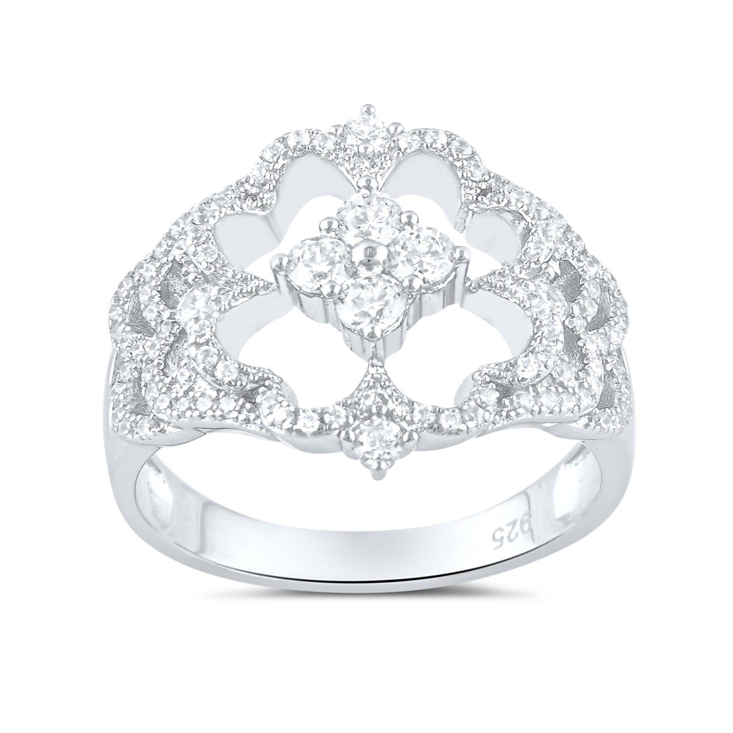 Sterling Silver Cz abstract cross Ring - SilverCloseOut - 2