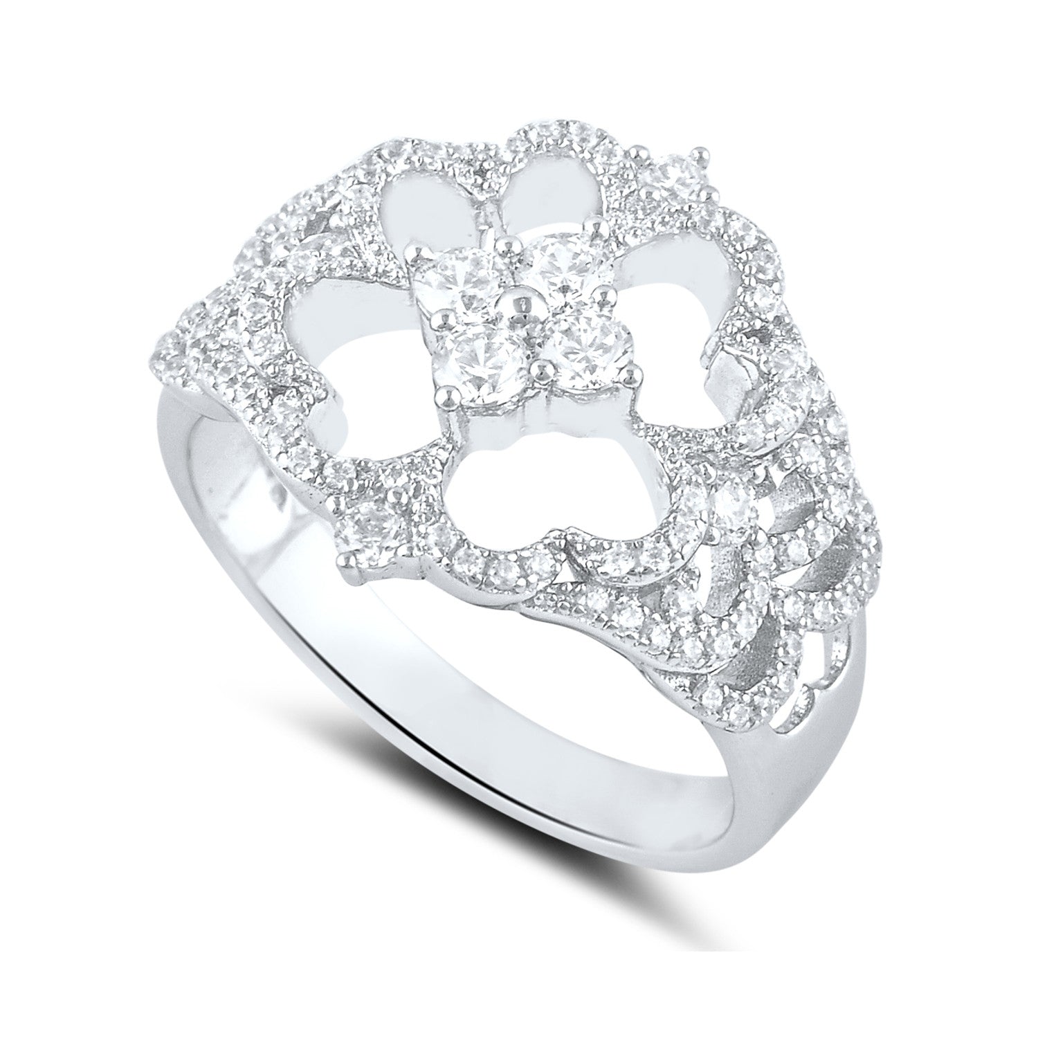 Sterling Silver Cz abstract cross Ring - SilverCloseOut - 1