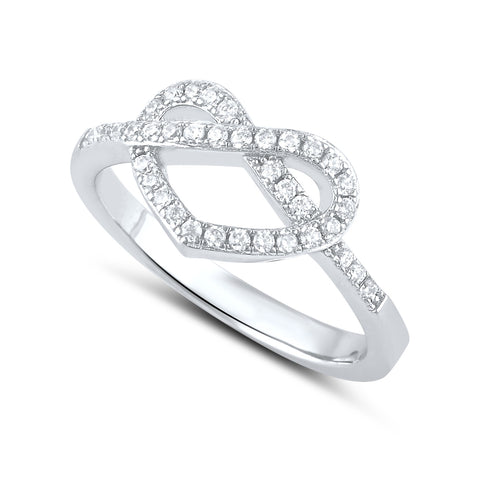 Sterling Silver Simulated Diamond Heart Knot Ring - SilverCloseOut - 1