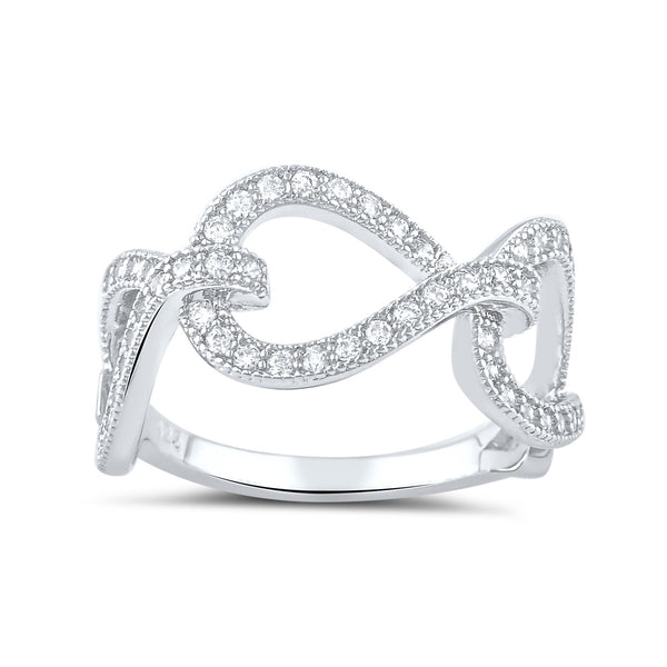 Sterling Silver Simulated Diamond Twisted Chain Link Ring - SilverCloseOut - 2
