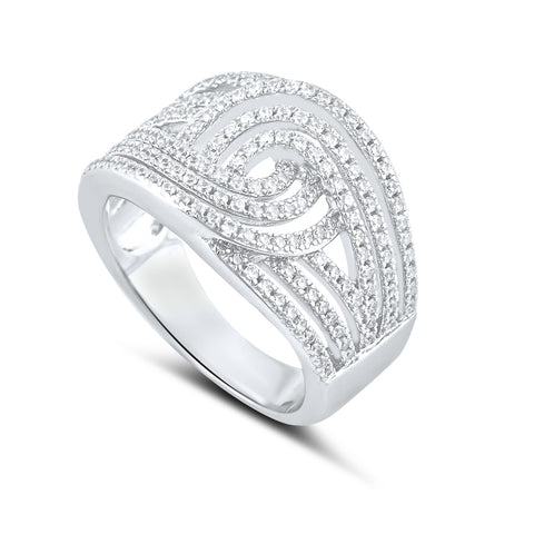 Sterling Silver Simulated Diamond Swirl Ring - SilverCloseOut - 1