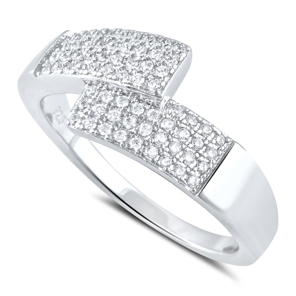 Sterling Silver Simulated Diamond Overlap Ring - SilverCloseOut - 1