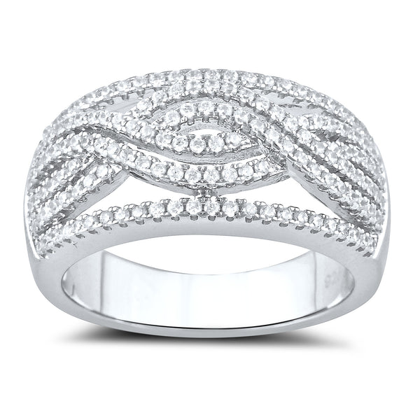 Sterling Silver Simulated Diamond Wave Ring - SilverCloseOut - 2