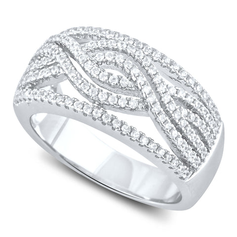 Sterling Silver Simulated Diamond Wave Ring - SilverCloseOut - 1