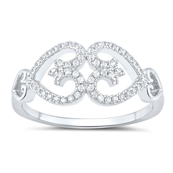 Sterling Silver Simulated Diamond Opposing Hearts Ring - SilverCloseOut - 2