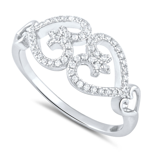 Sterling Silver Simulated Diamond Opposing Hearts Ring - SilverCloseOut - 1