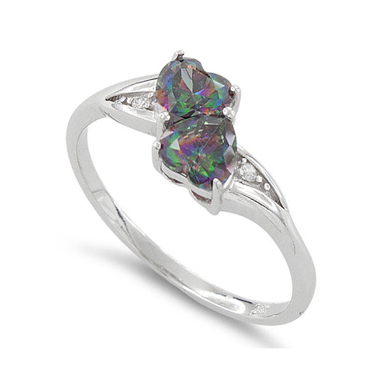 Sterling Silver Simulated Rainbow Topaz Double Heart Ring - SilverCloseOut - 1