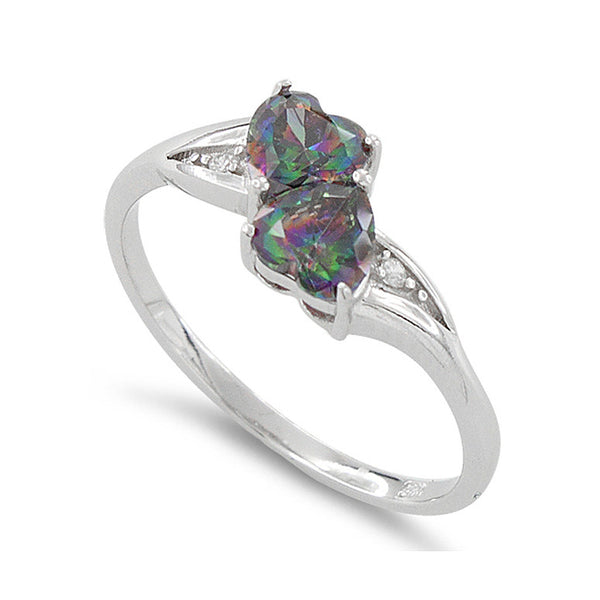 Sterling Silver Simulated Rainbow Topaz Double Heart Ring - SilverCloseOut - 1