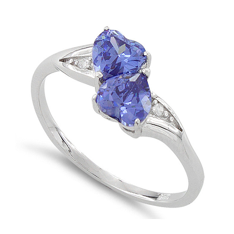 Sterling Silver Simulated Tanzanite Double Heart Ring - SilverCloseOut - 1