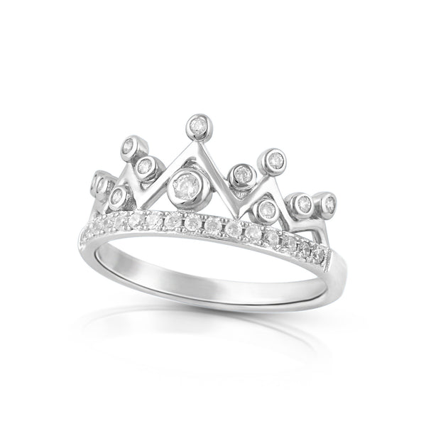 Sterling Silver Simulated Diamond Princess Crown Ring - SilverCloseOut - 1