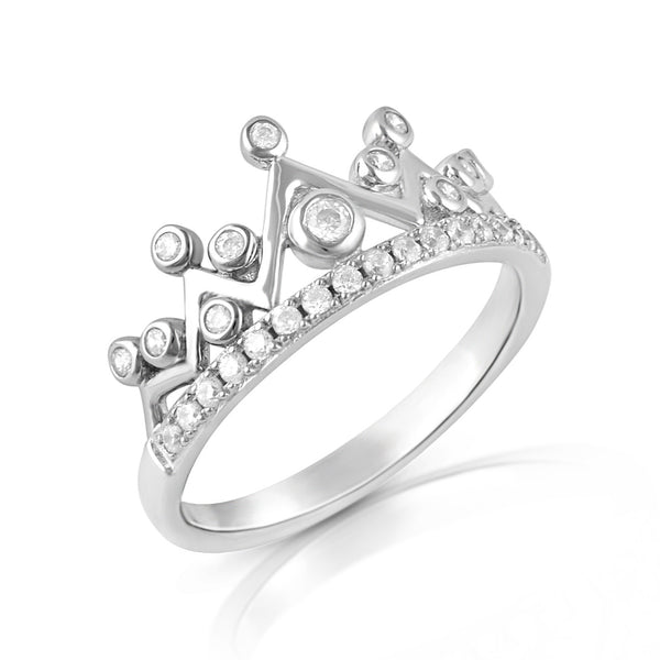 Sterling Silver Simulated Diamond Princess Crown Ring - SilverCloseOut - 2