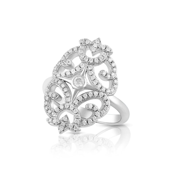 Sterling Silver Simulated Diamond Filigree Cocktail Ring - SilverCloseOut - 1