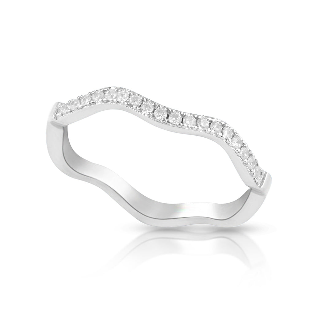 Sterling Silver Simulated Diamond Stackable wave Ring - SilverCloseOut - 1