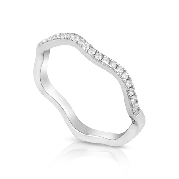 Sterling Silver Simulated Diamond Stackable wave Ring - SilverCloseOut - 2