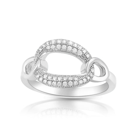 Sterling Silver Simulated Diamond Oval Chain Link Ring - SilverCloseOut - 1