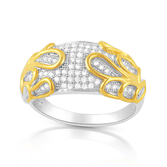 Sterling Silver Two Tone Simulated Diamond Flower Ring - SilverCloseOut - 1