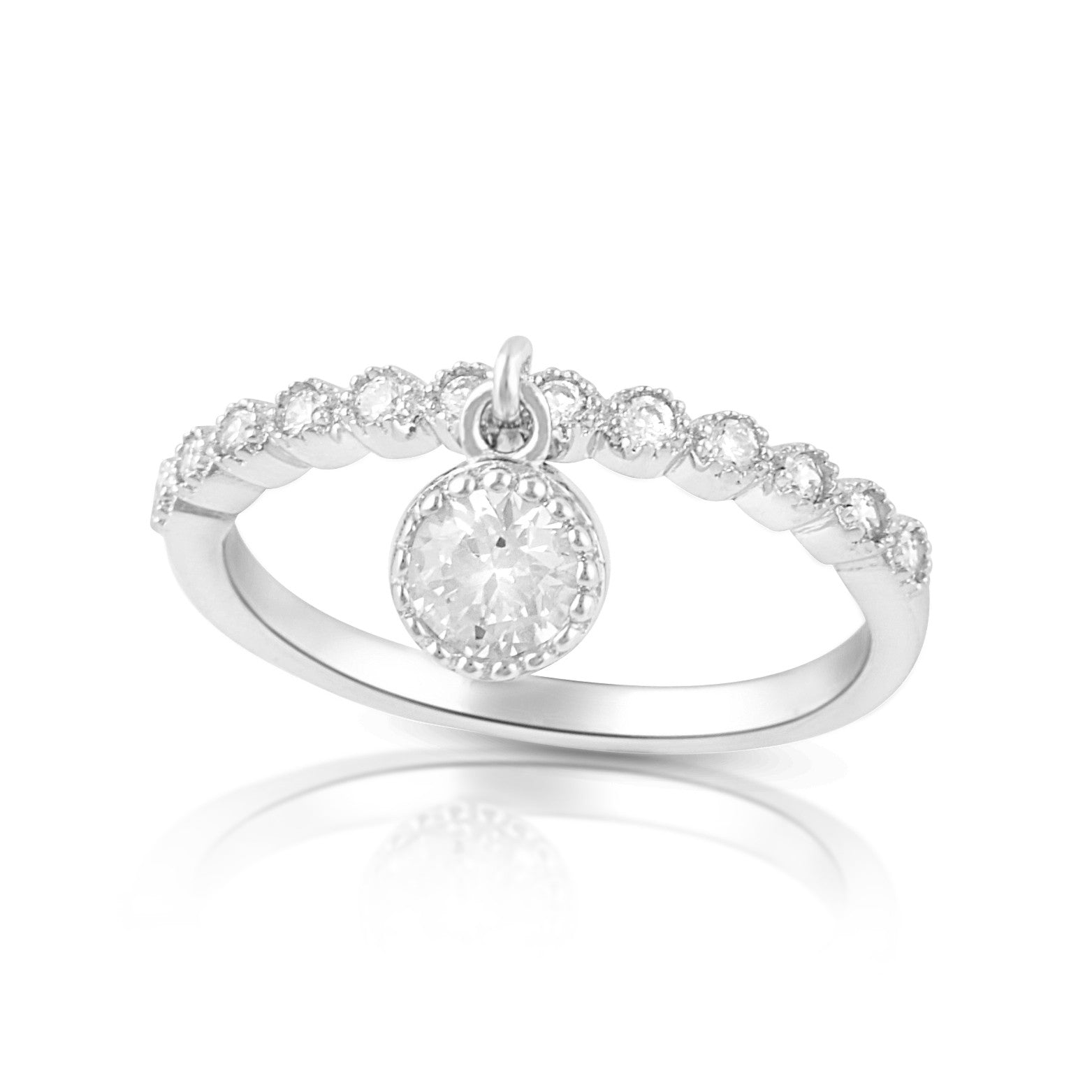 Sterling Silver Thin Stackable Dangling Charm Cz Ring - SilverCloseOut - 2