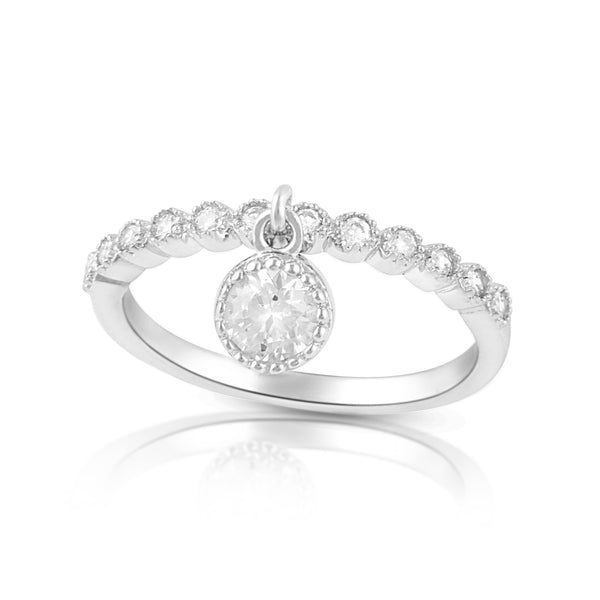Sterling Silver Thin Stackable Dangling Charm Cz Ring - SilverCloseOut - 2