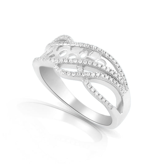 Sterling Silver Simulated Diamond Free Form Art Ring - SilverCloseOut - 1
