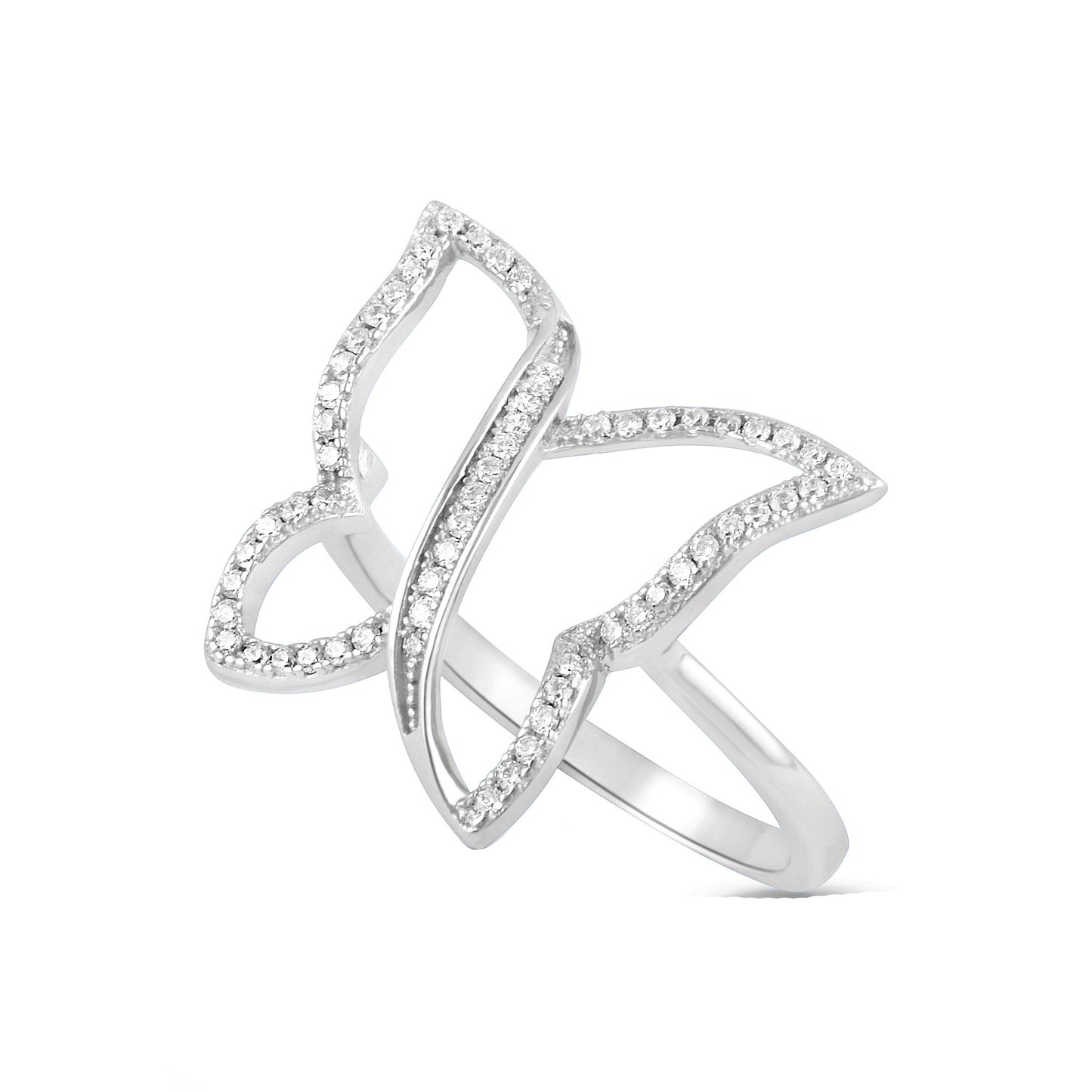 Sterling Silver Simulated Diamond Butterfly Ring - SilverCloseOut - 1