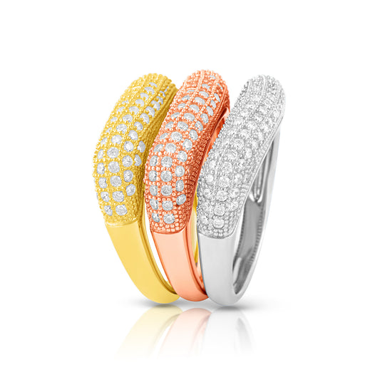 Tri Color Sterling Silver Cz Stackable Statement Ring - SilverCloseOut - 1