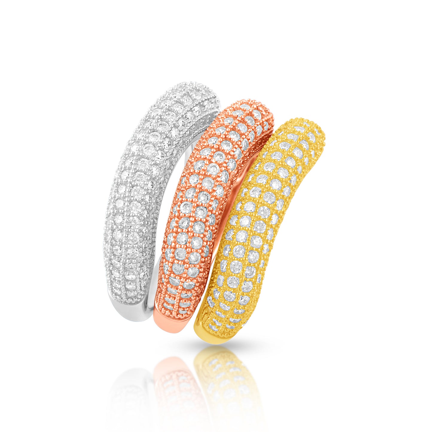 Tri Color Sterling Silver Cz Stackable Statement Ring - SilverCloseOut - 2