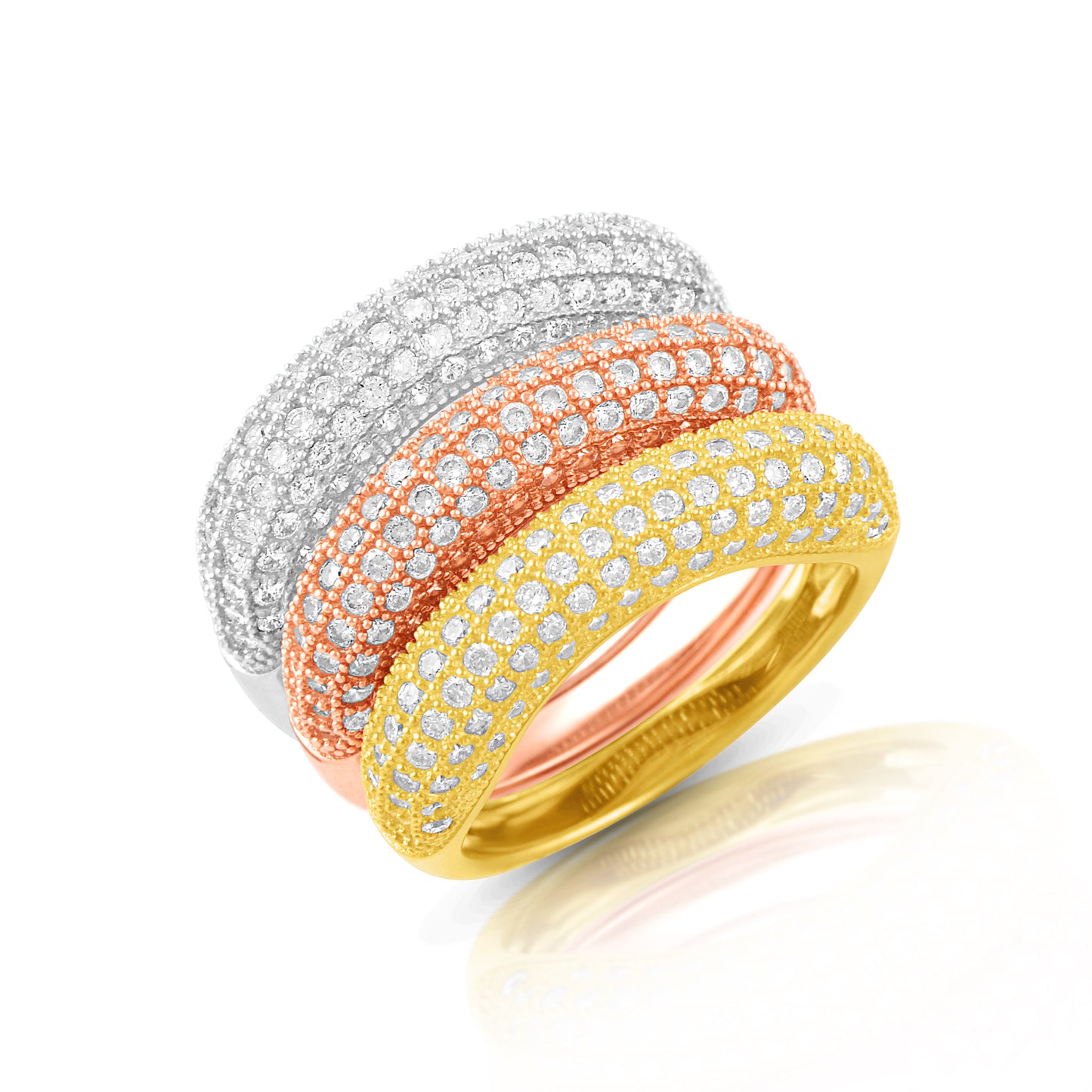 Tri Color Sterling Silver Cz Stackable Statement Ring - SilverCloseOut - 3