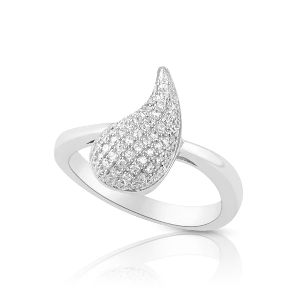 Sterling Silver Simulated Diamond Tear Drop comma Ring - SilverCloseOut - 1