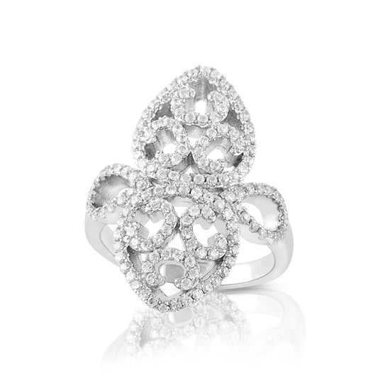 Sterling Silver Simulated Diamond Filigree Fleur De Lis Ring - SilverCloseOut - 1