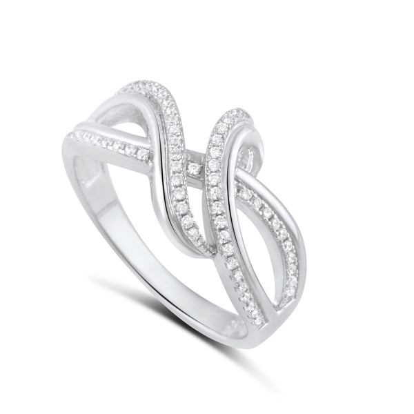 Sterling Silver Simulated Diamond Free Form Infinity Ring - SilverCloseOut - 2