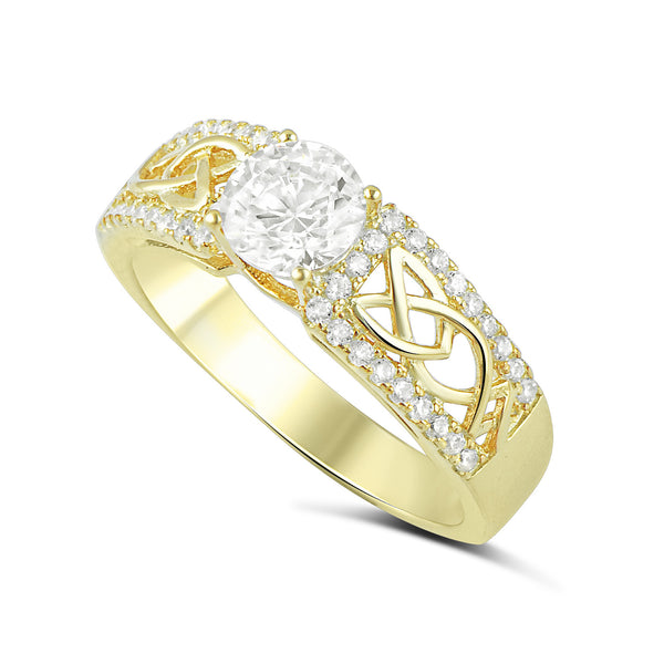 Yellow Gold Tone Sterling Silver Simulated Diamond Celtec Ring - SilverCloseOut - 1