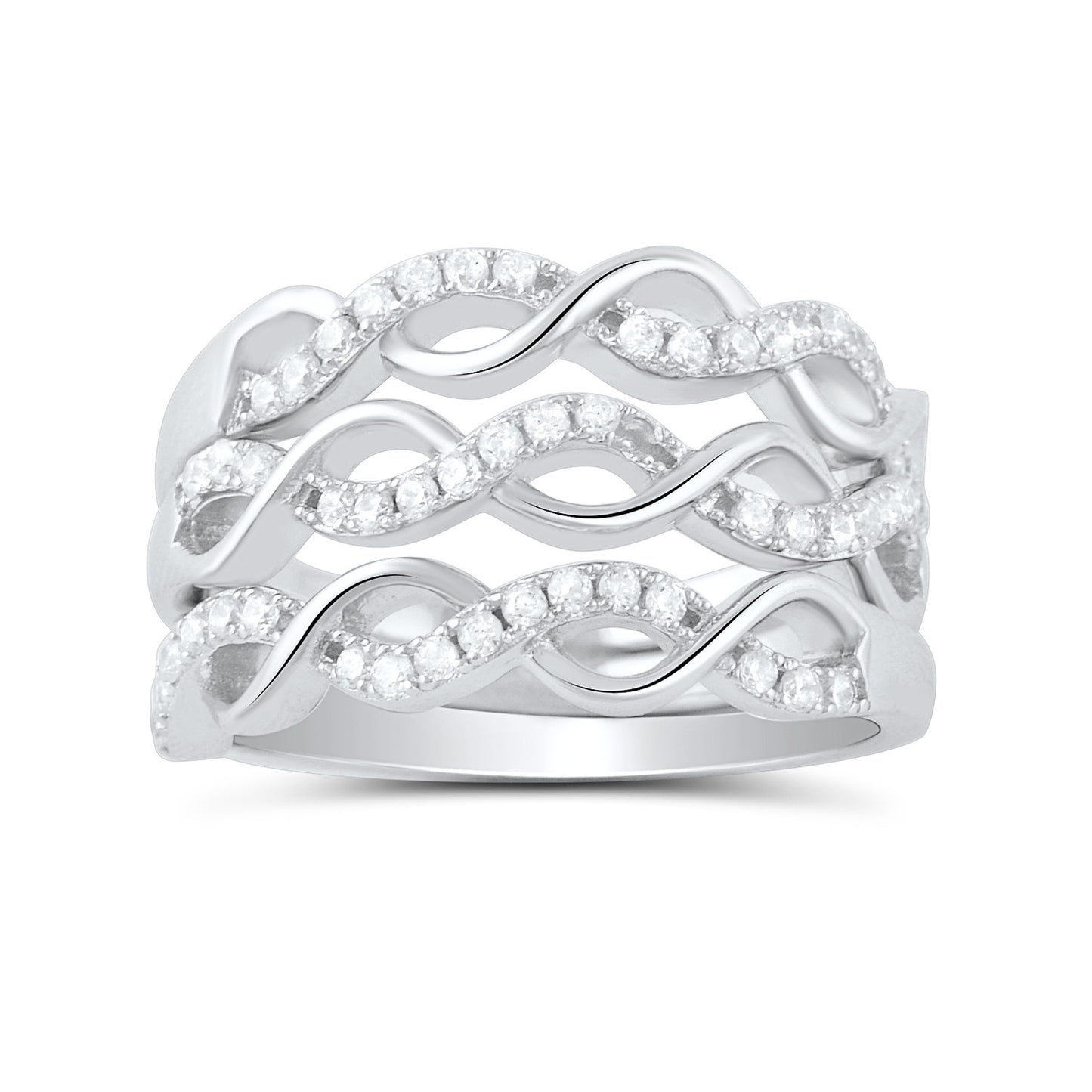 Sterling Silver Simulated Diamond Stacked Ring - SilverCloseOut - 2