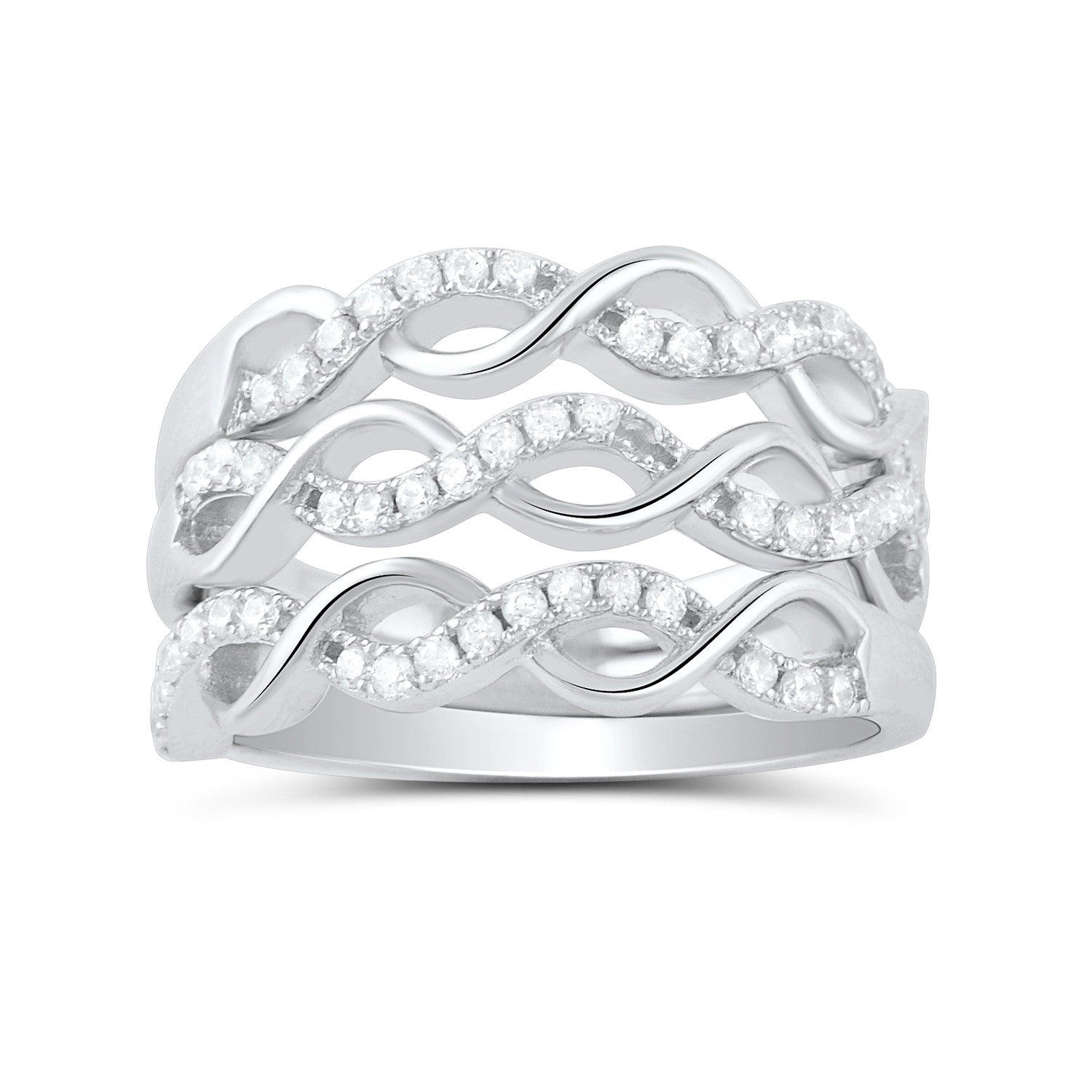 Sterling Silver Simulated Diamond Stacked Ring - SilverCloseOut - 2