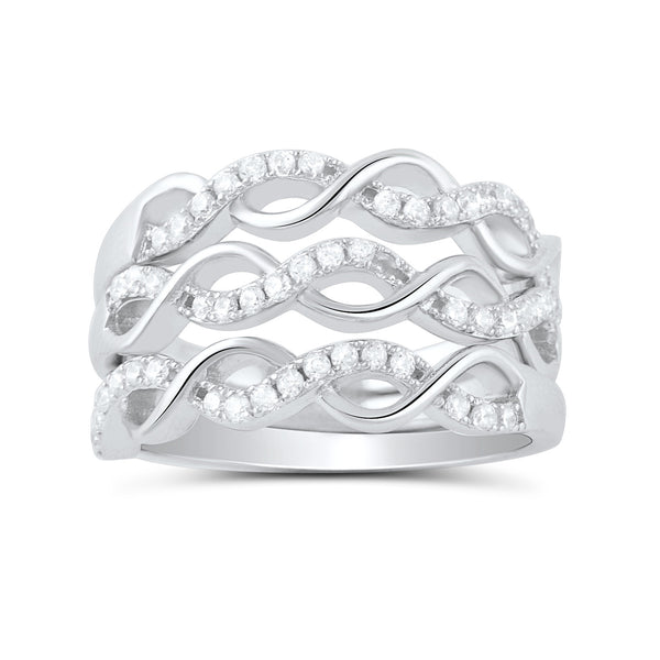 Sterling Silver Simulated Diamond Stacked Ring - SilverCloseOut - 2