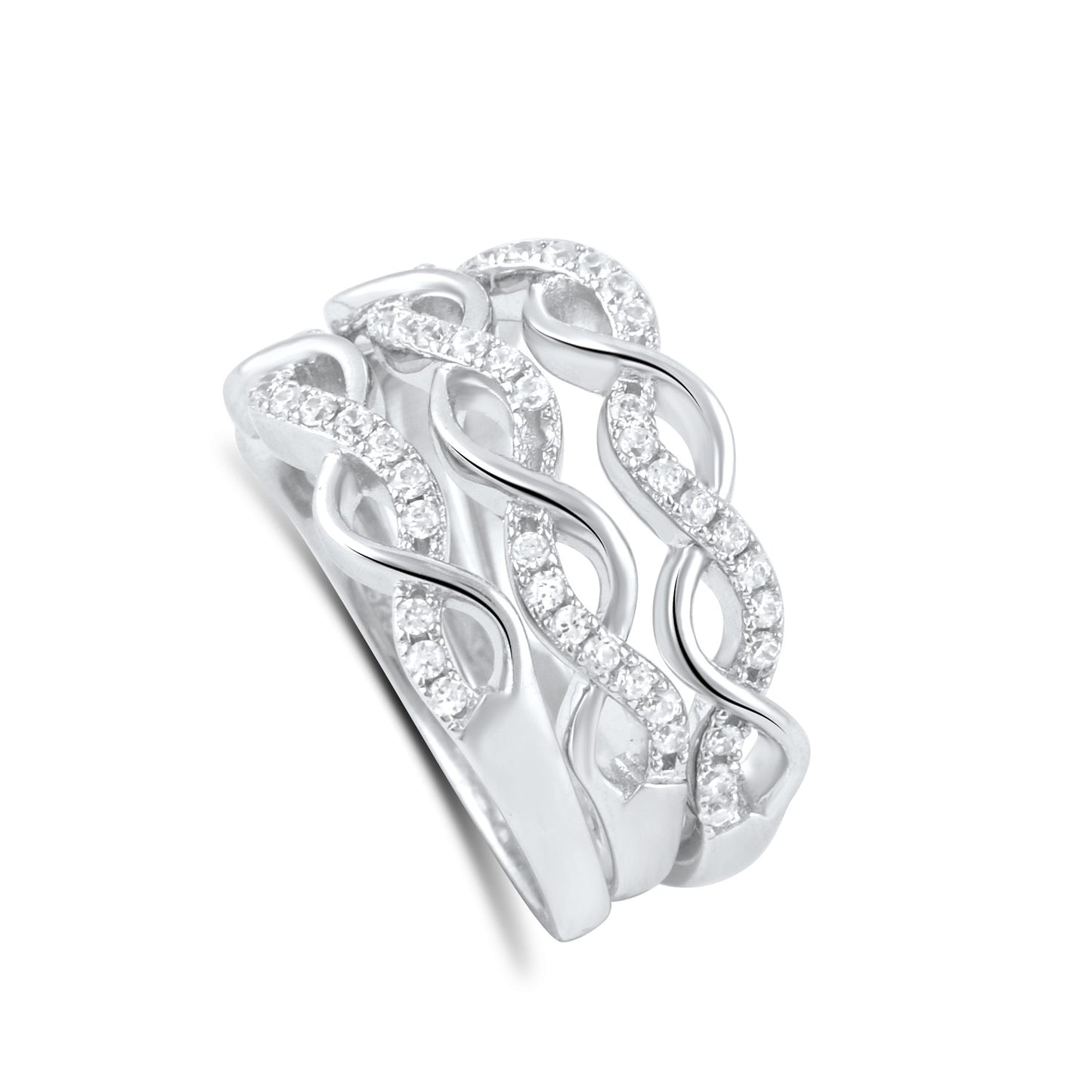 Sterling Silver Simulated Diamond Stacked Ring - SilverCloseOut - 3