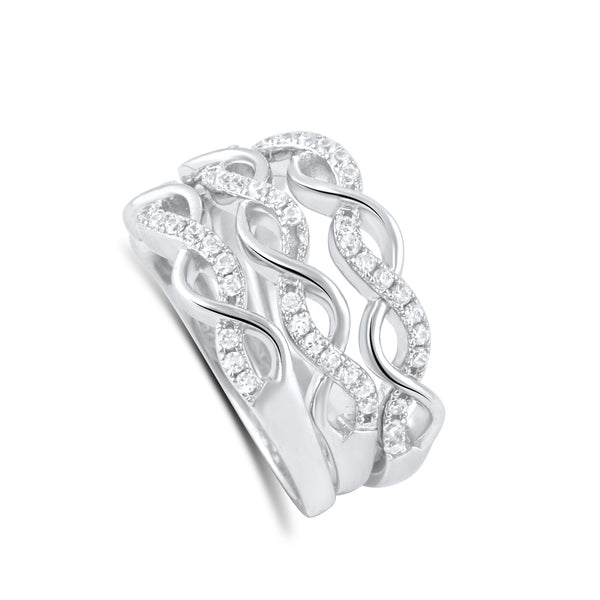 Sterling Silver Simulated Diamond Stacked Ring - SilverCloseOut - 3