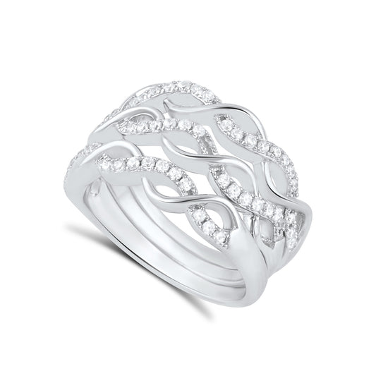 Sterling Silver Simulated Diamond Stacked Ring - SilverCloseOut - 1