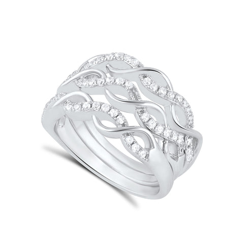 Sterling Silver Simulated Diamond Stacked Ring - SilverCloseOut - 1