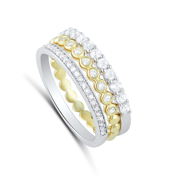 Two Tone Sterling Silver Simulated Diamond Stacked Ring - SilverCloseOut - 2