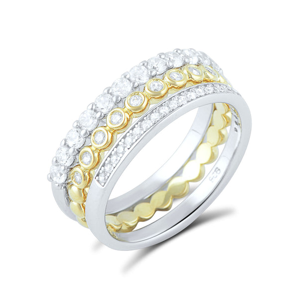 Two Tone Sterling Silver Simulated Diamond Stacked Ring - SilverCloseOut - 3