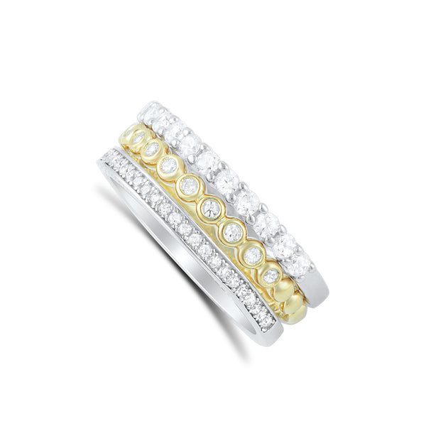 Two Tone Sterling Silver Simulated Diamond Stacked Ring - SilverCloseOut - 1