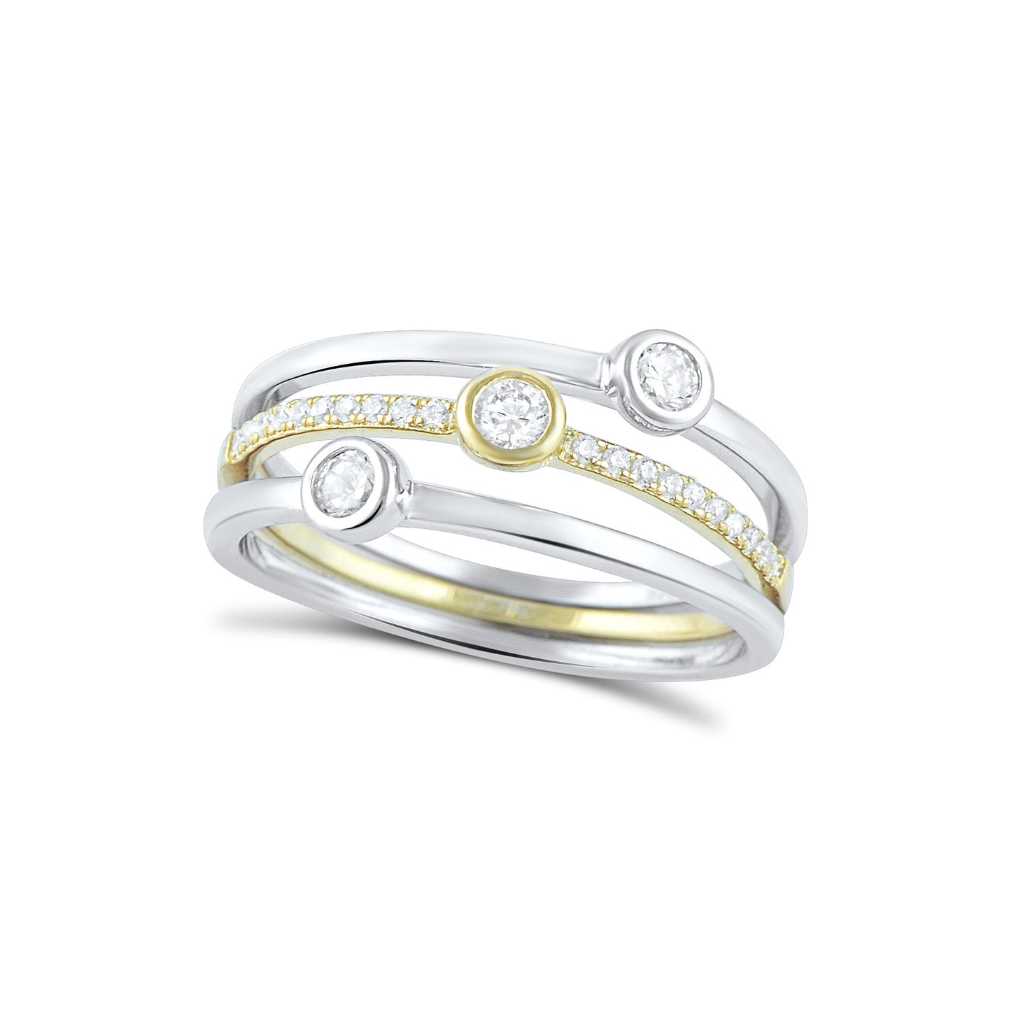 Two Tone Sterling Silver Simulated Diamond Stacked Ring - SilverCloseOut - 2